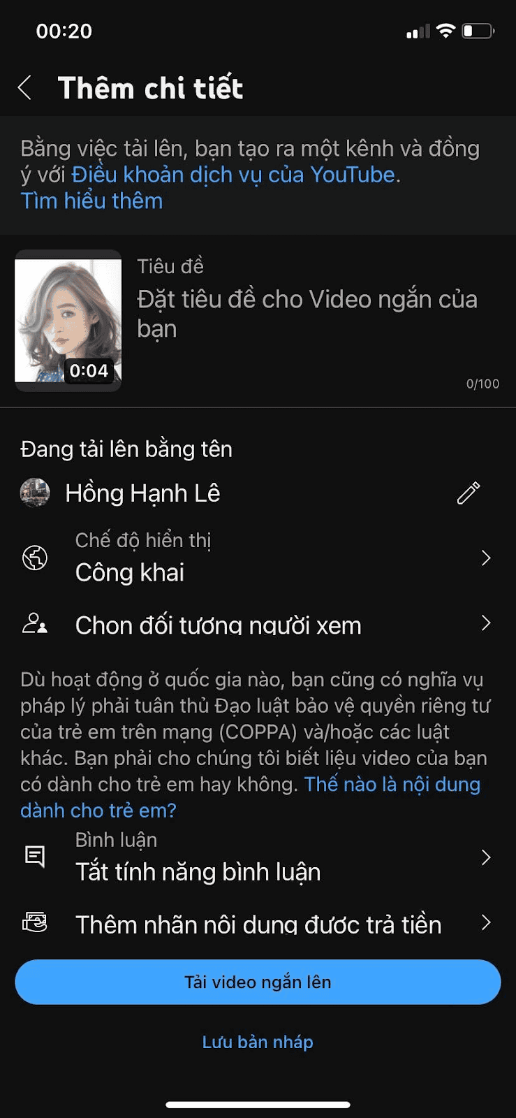 Chuyển video ngang thành Youtube short